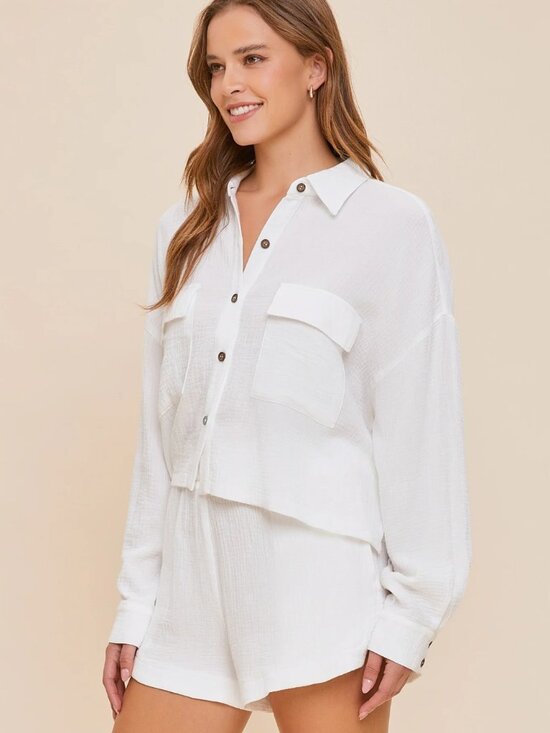 Mustard Seed Tops - Mustard Seed White 100% cotton gauze pocket button shirt top VGUC medium